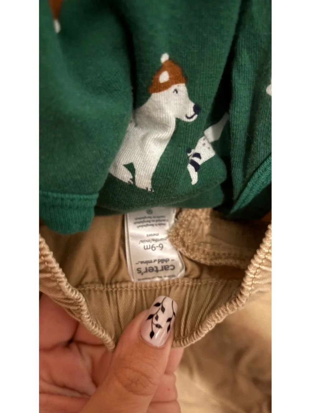 Carter's Baby Boys 6-9 Months Green Polar Bear Print Long Sleeve Shirt and Khaki
